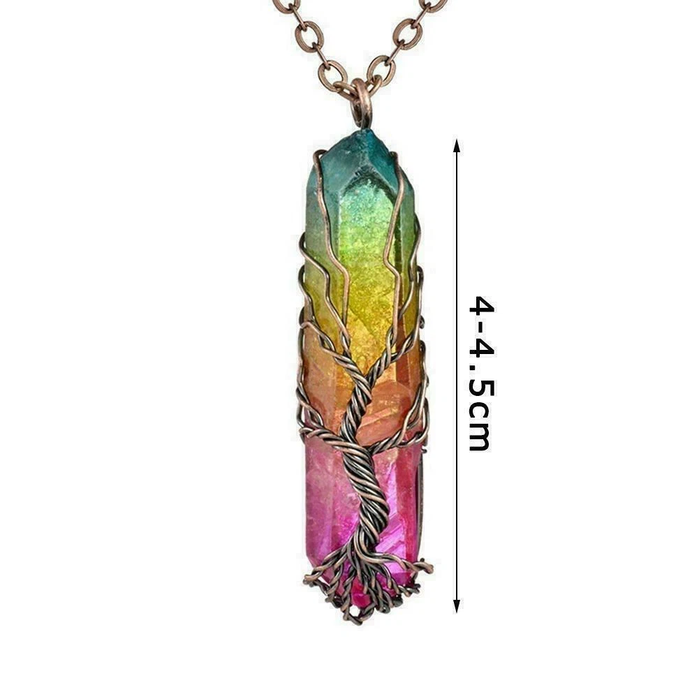 Handmade Rainbow Quartz Tree of Life Necklace 🌈✨ Spiritual Healing Crystal Jewelry