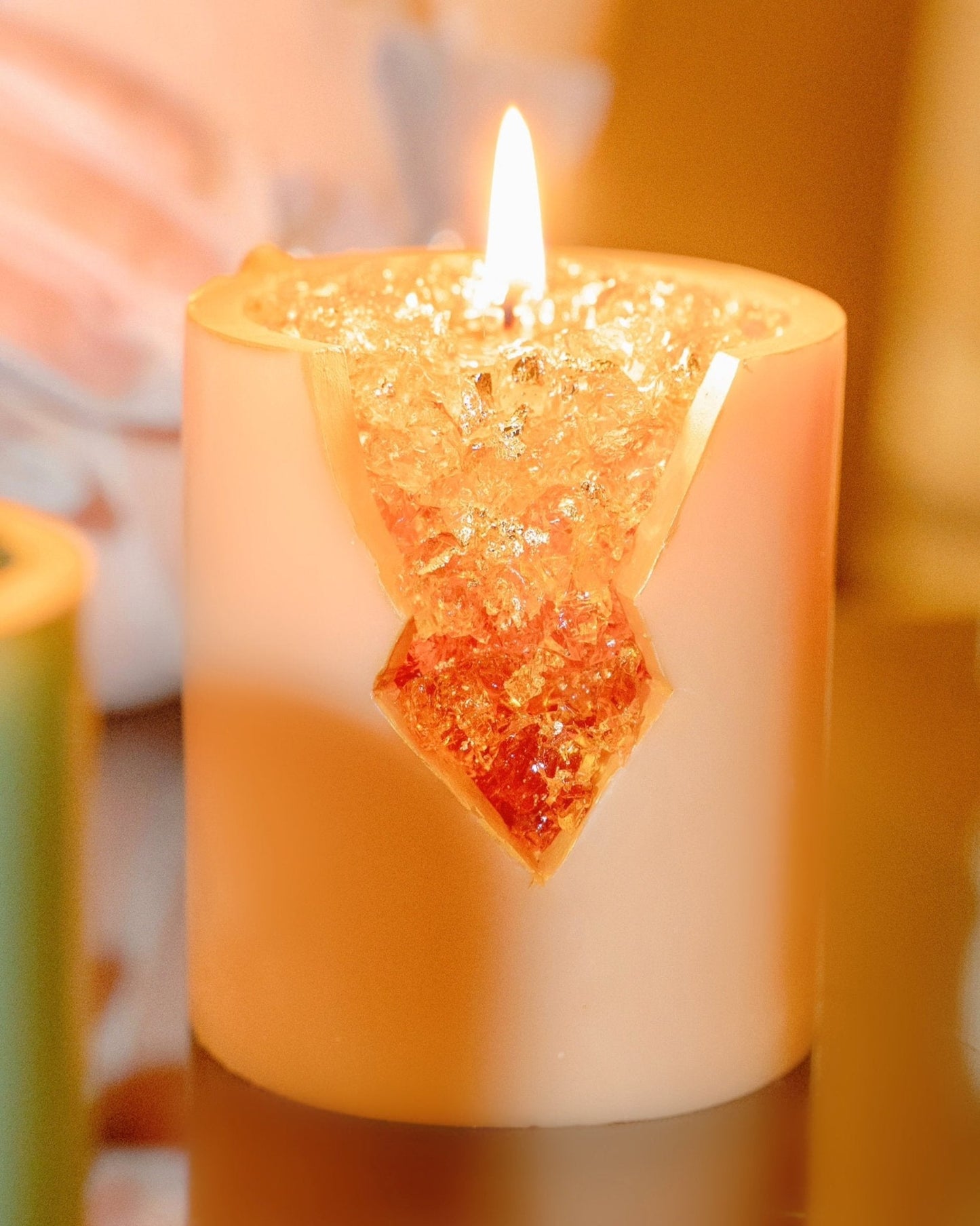 18K Gold Citrine Crystal Candle – Prosperity & Success