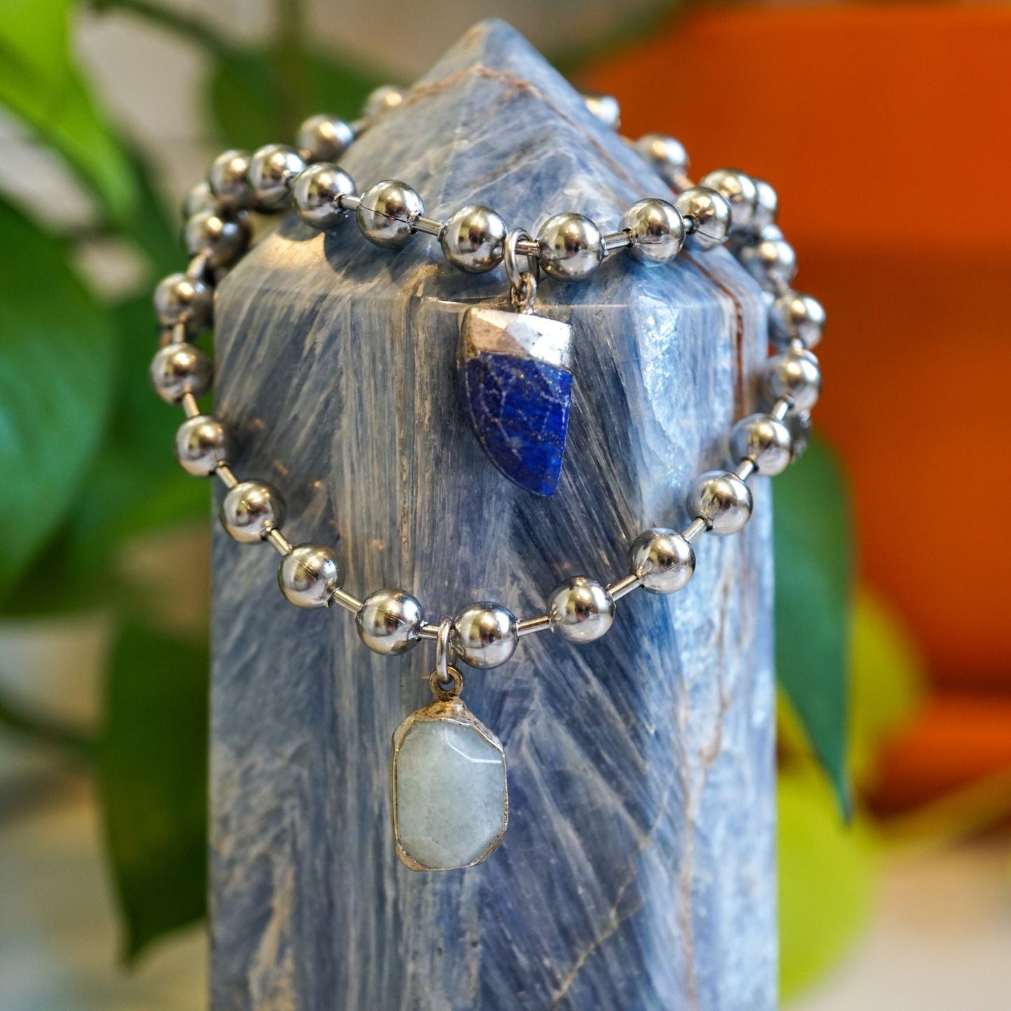 Silver Charm Bracelet with Sodalite & Blue Evil Eye