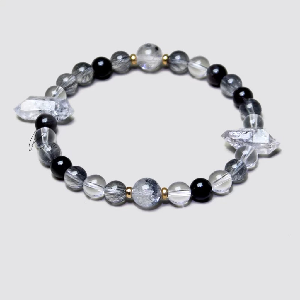 Tashi 2S Black Rutilated Quartz & Clear Quartz