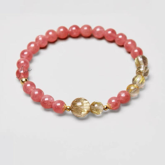 Tashi 2S Rhodochrosite & Golden Rutilated Quartz &24k Golden