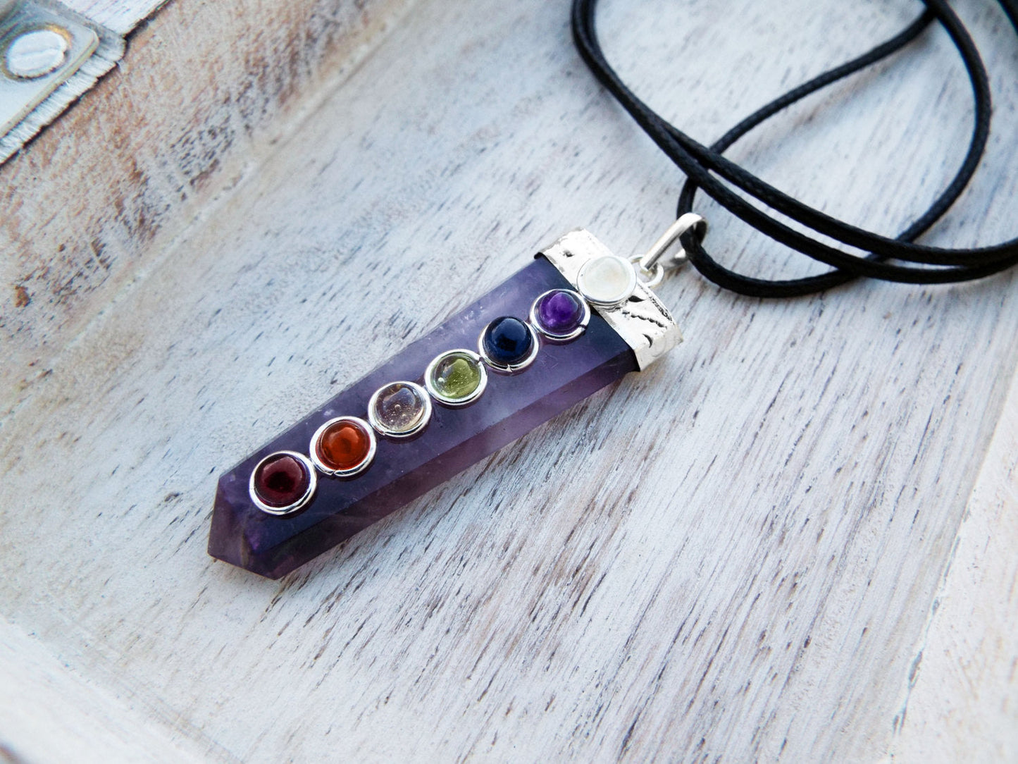Amethyst Pendulum Chakra Pendant Silver Necklace Handmade Gemstone Pointer Gothic Magic Dark Wicca Jewelry
