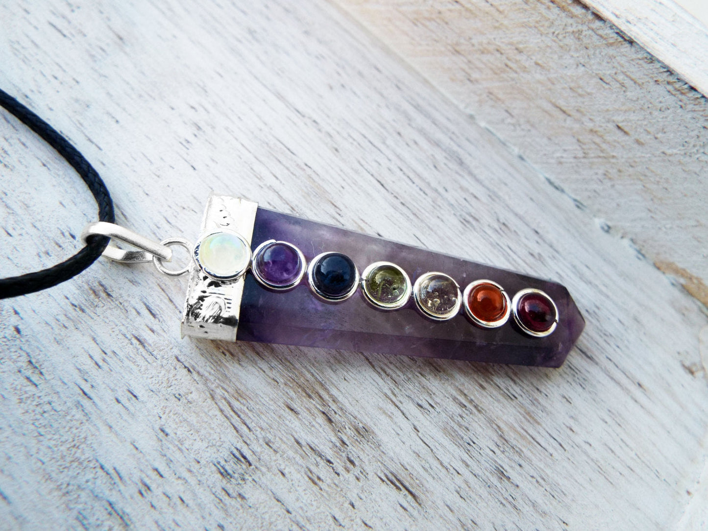 Amethyst Pendulum Chakra Pendant Silver Necklace Handmade Gemstone Pointer Gothic Magic Dark Wicca Jewelry