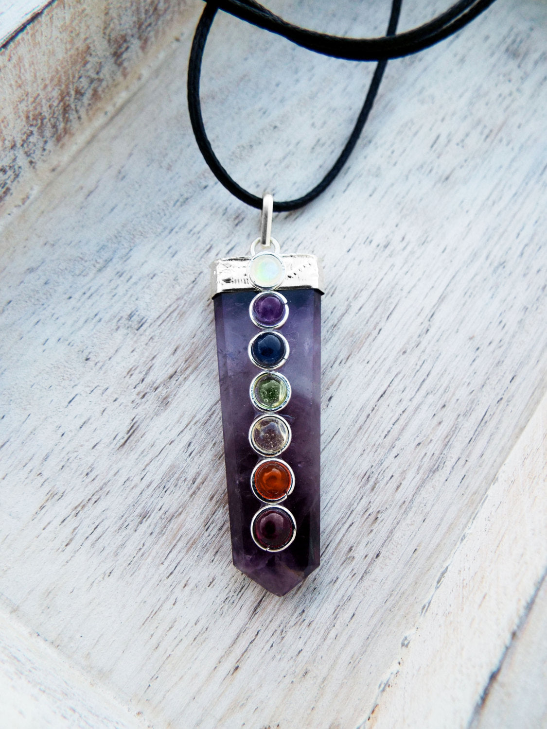 Amethyst Pendulum Chakra Pendant Silver Necklace Handmade Gemstone Pointer Gothic Magic Dark Wicca Jewelry