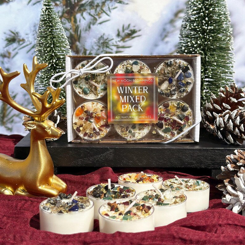 Handmade Tealight Crystal Candles set- Soy Holiday Candles