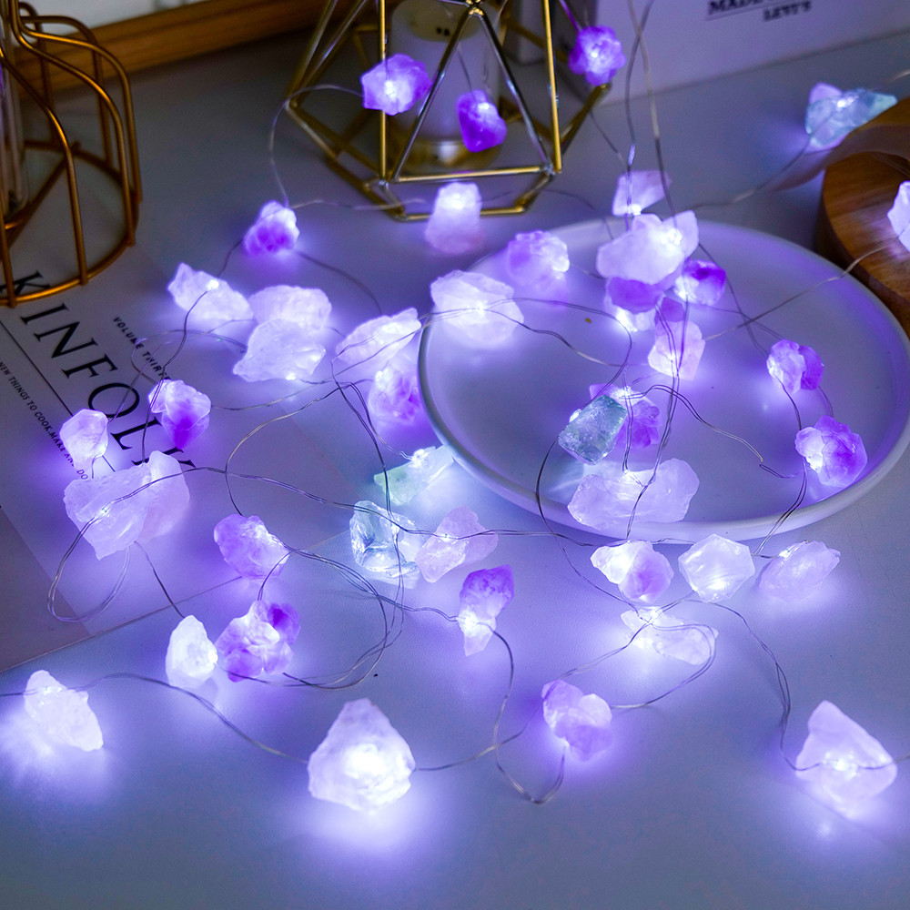 Crystal Fairy Lights – Natural Gemstone LED String Lights for Magical Home Décor